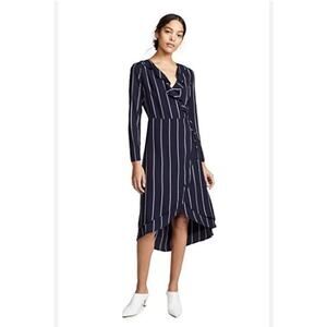 Rails Priya Navy Blue Metallic Stripe Ruffle Wrap Midi Dress Sz L Party Classic